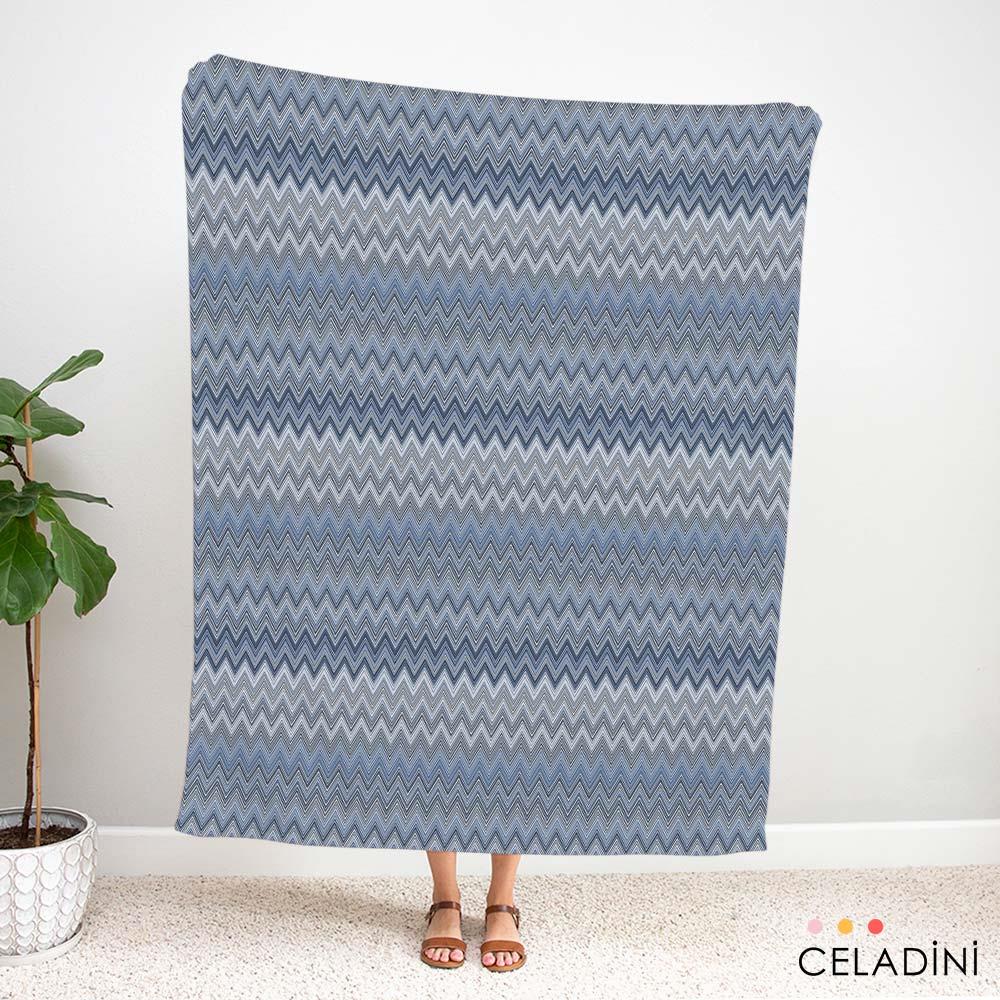 Missoni Tarzı Lacivert Gri Zigzag Kumaş - Celadini