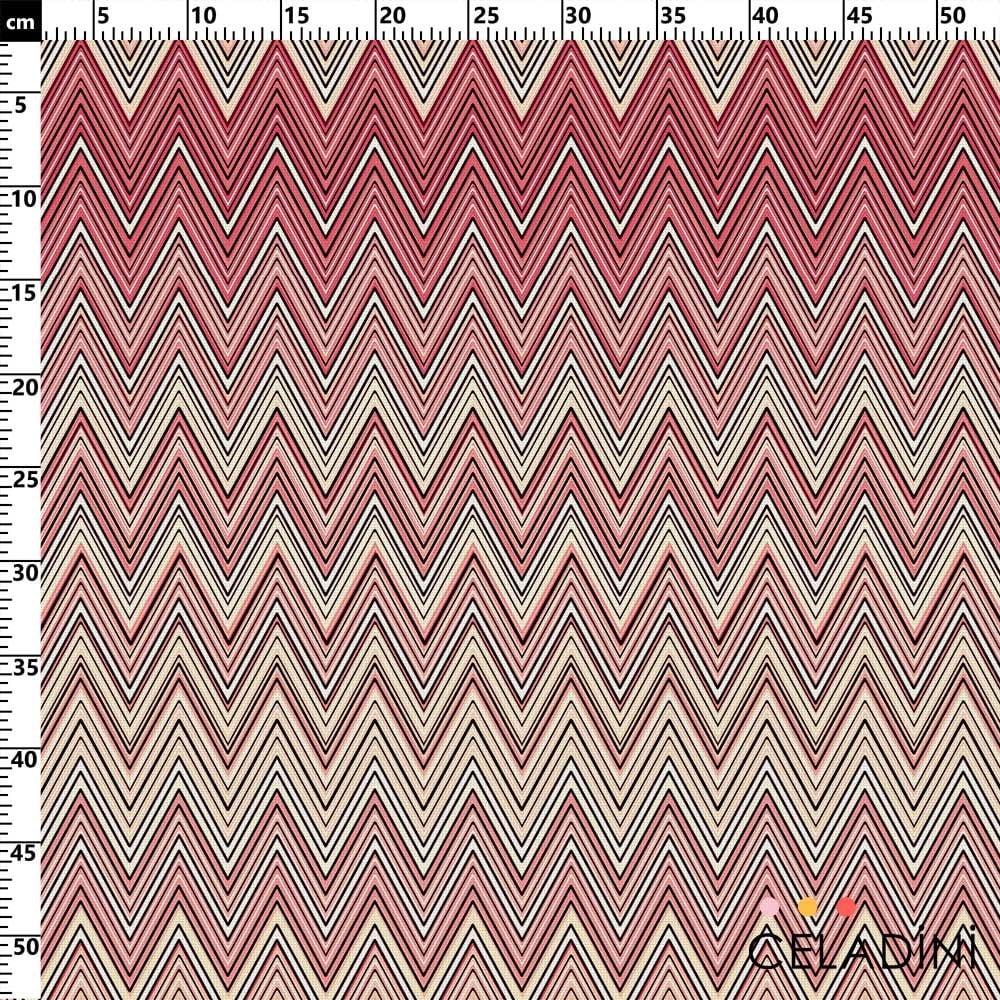 Missoni Tarzı Pembe Renk Geçişli Zigzag Kumaş