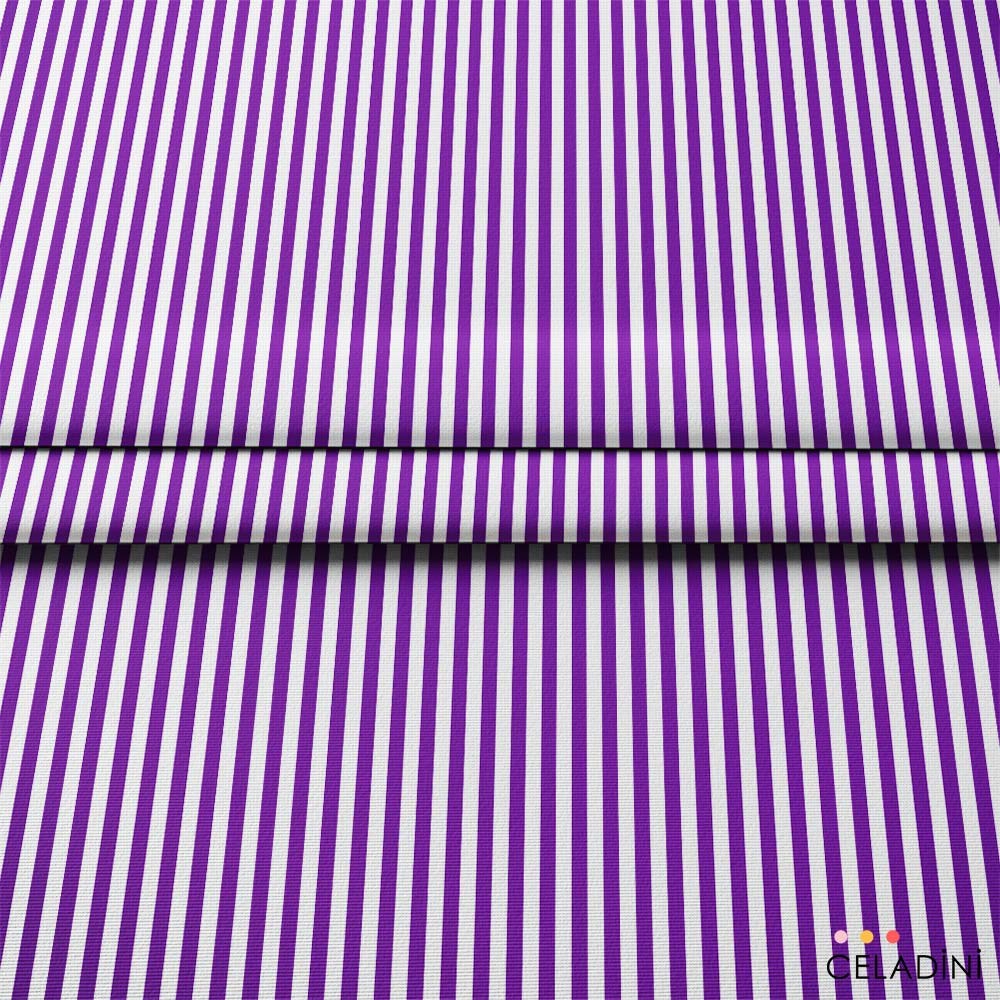 Mor Beyaz 1x1 cm Süper İnce Çizgili Kumaş