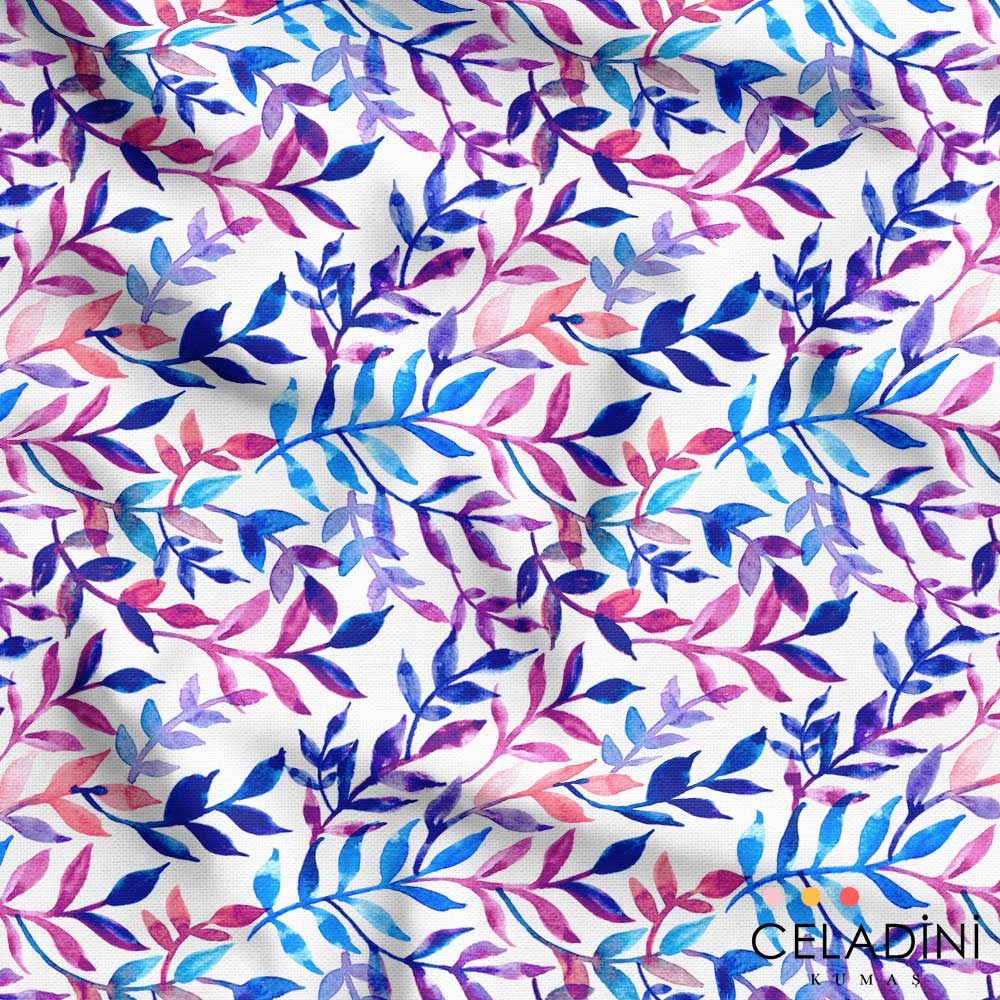 Mor Mavi Sulu Boya Desenli Kumaş