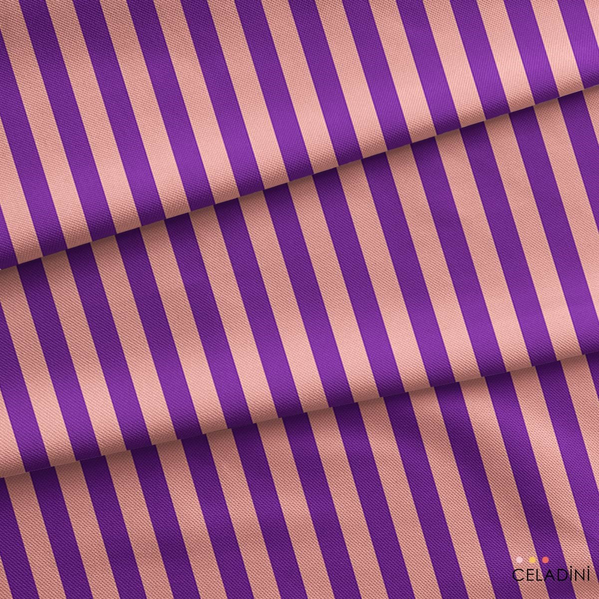 Mor / Şeftali 2x2 cm Çizgili Kumaş