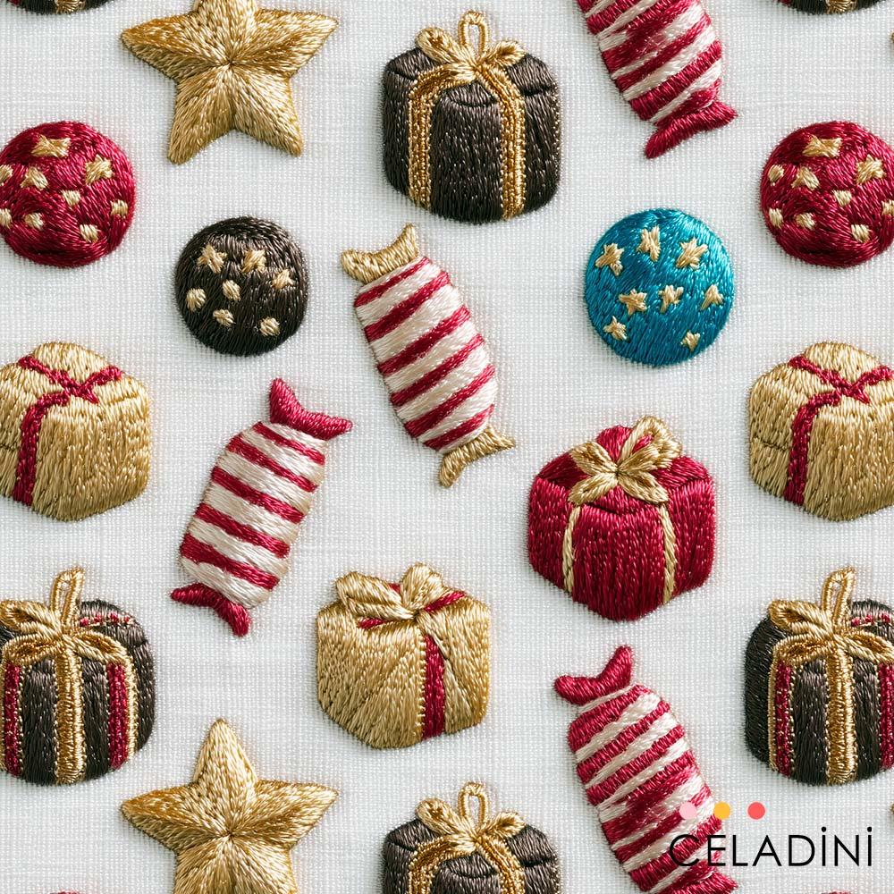Nakış Efektli Hediye Şekerleme Desenli Kumaş