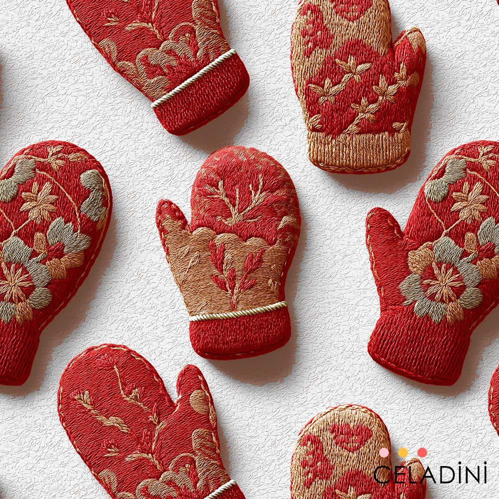 Nakış Efektli Kış Eldivenleri Desenli Kumaş