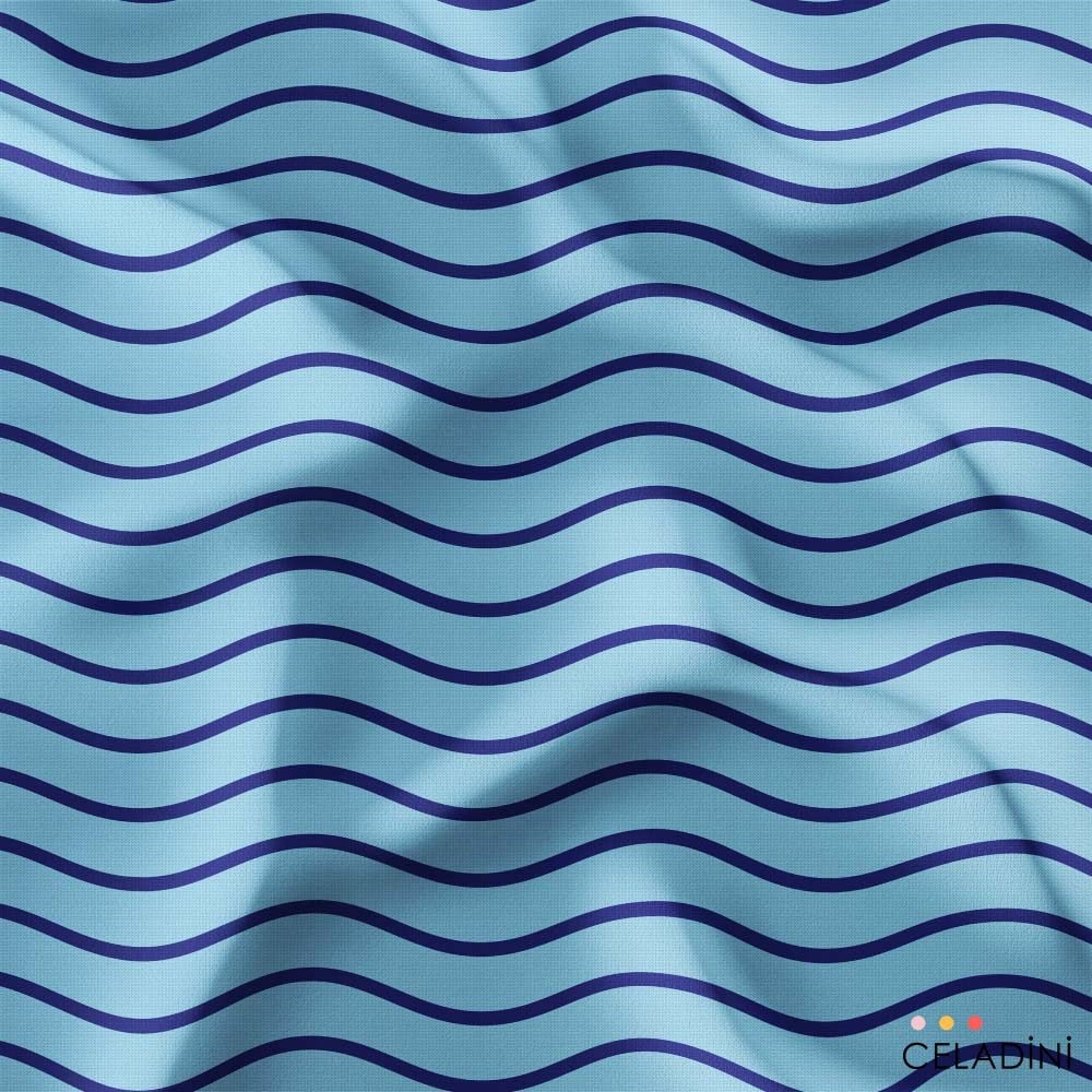 Okyanus Serisi Mavi Lacivert Dalgalı Kumaş