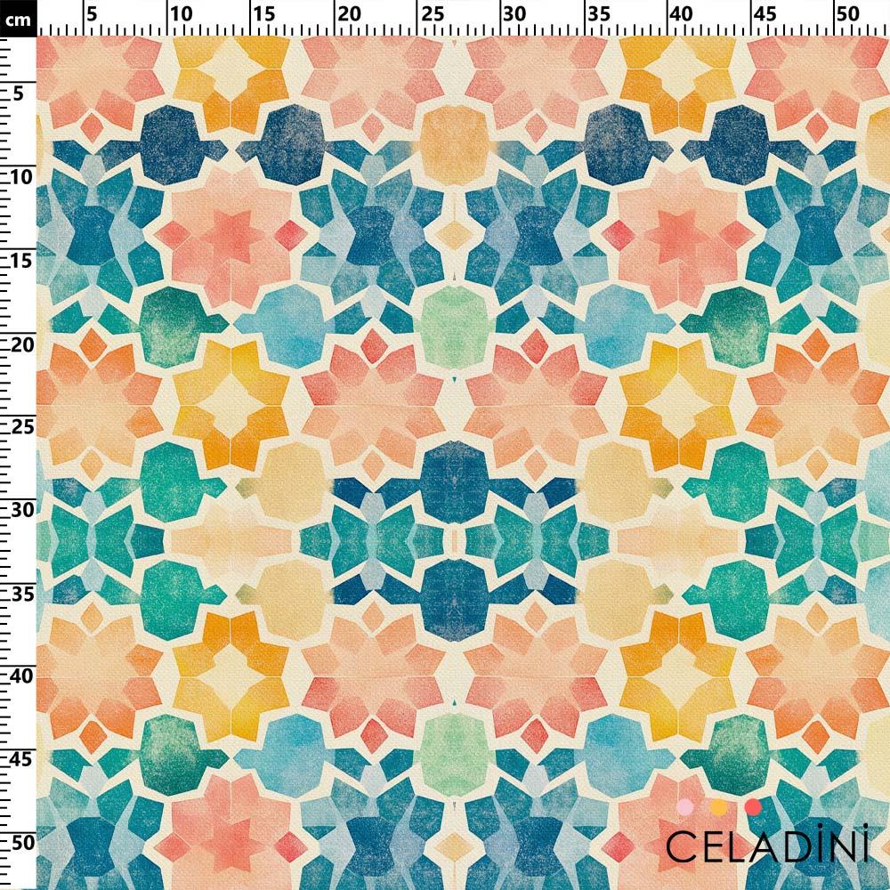Pastel Renkli Geometrik Desenli Ramazan Serisi Kumaş