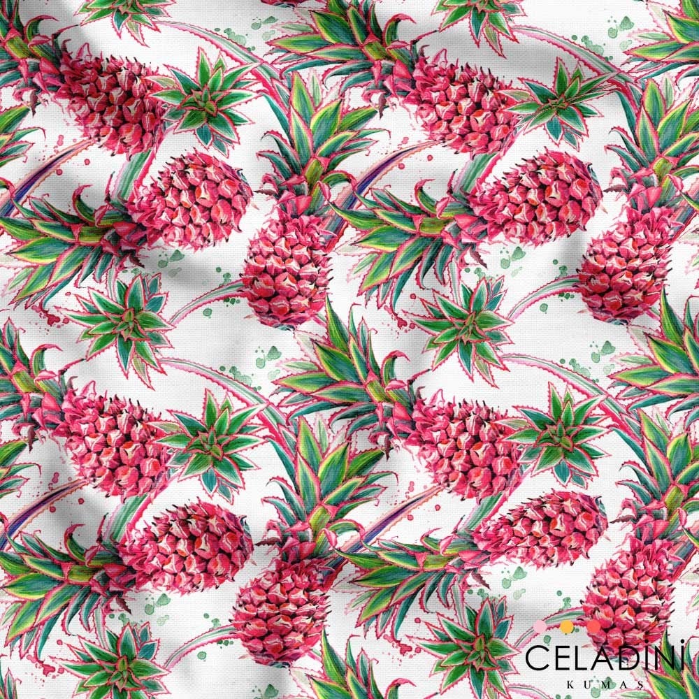 Pembe Ananas Desenli Kumaş