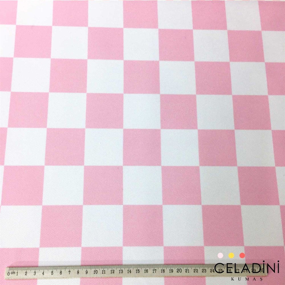 Pembe Beyaz Büyük Damalı Kumaş