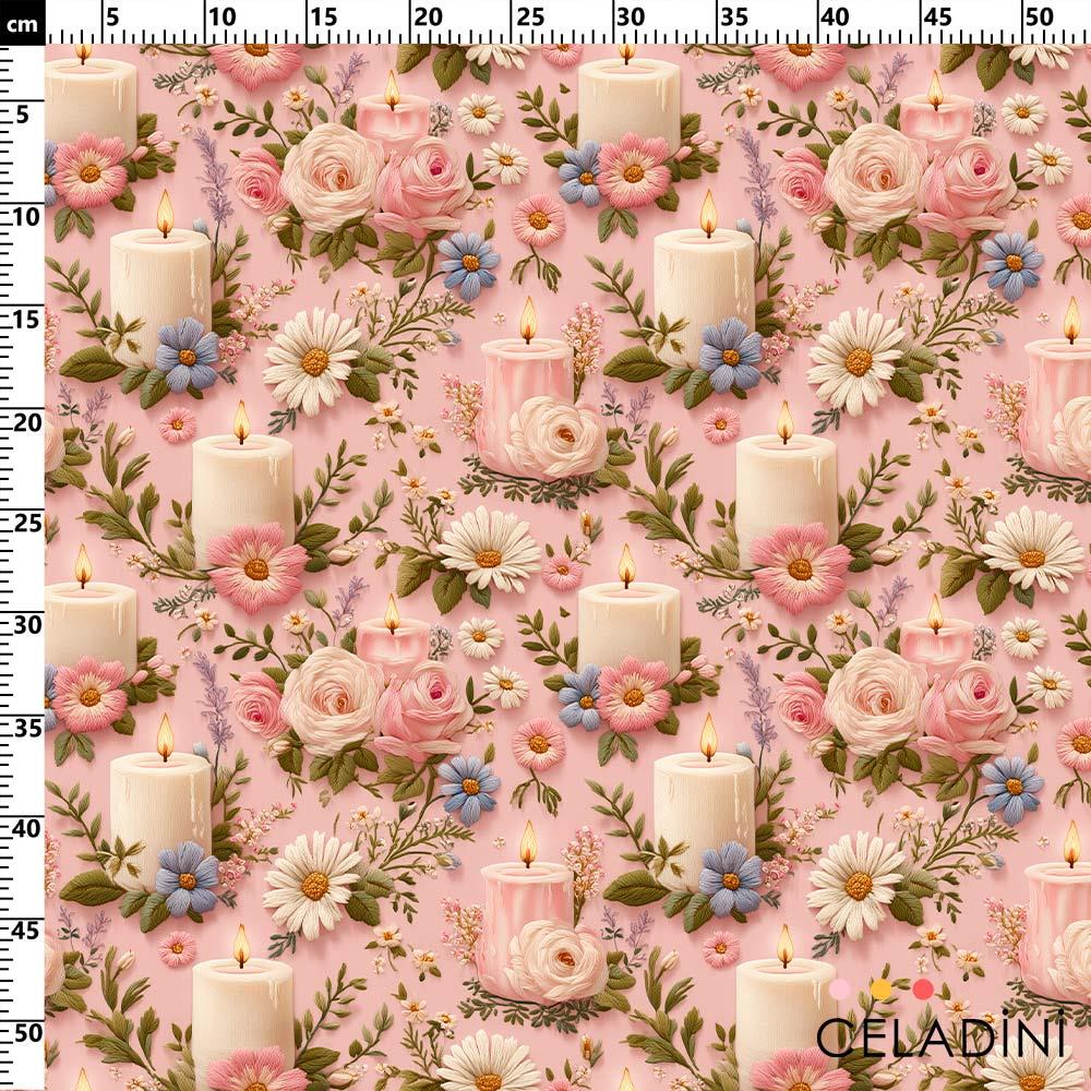 Pembe Fon Mum Desenli Sevgililer Günü Kumaşı