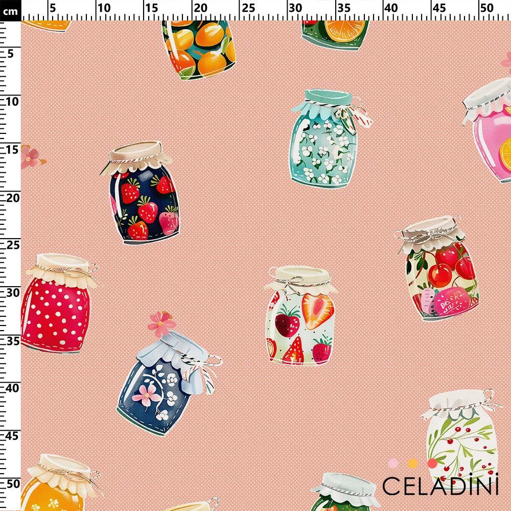 Pembe Fon Reçel Kavanozları Desenli Kumaş
