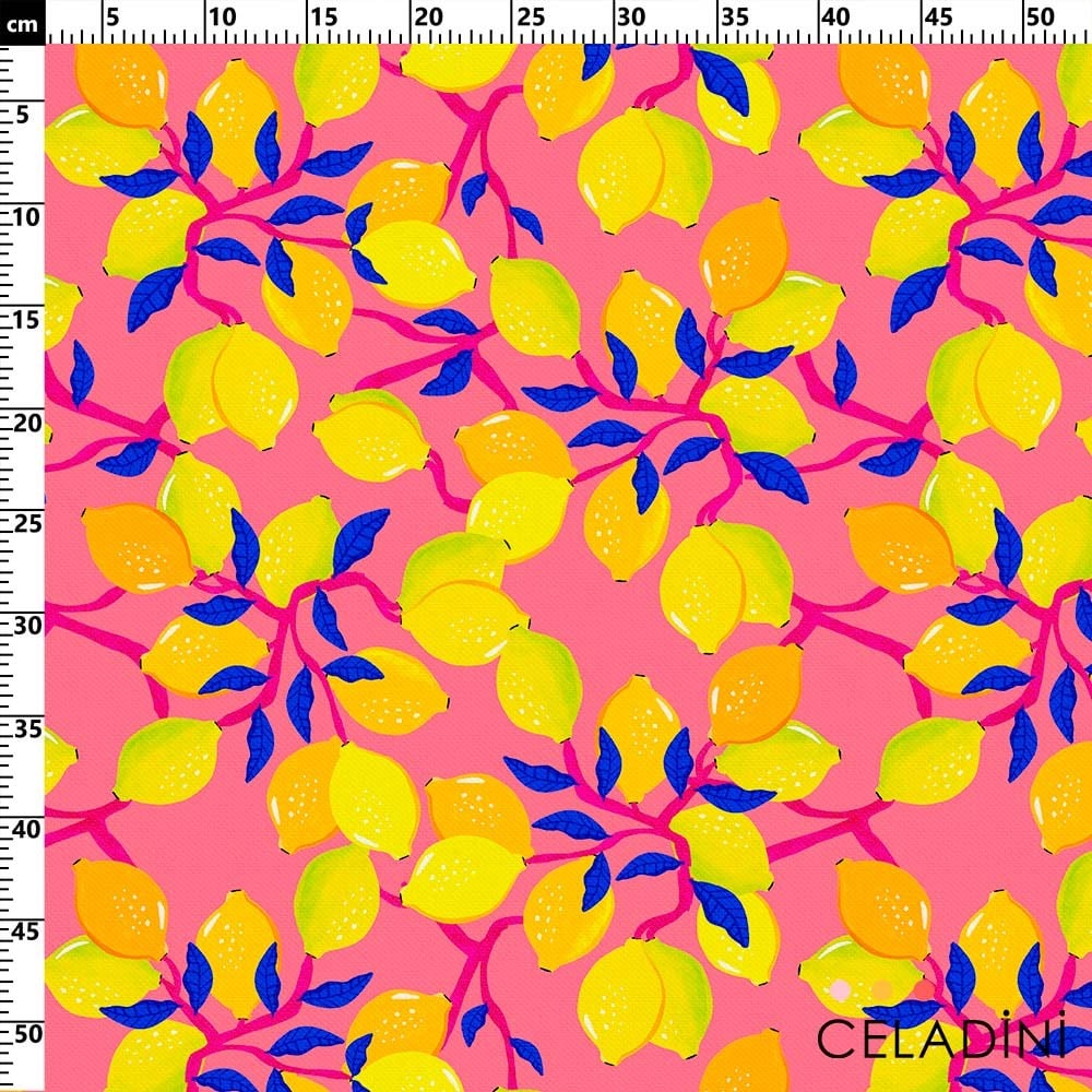 Pembe Zeminde Limon Dalları Desenli Kumaş