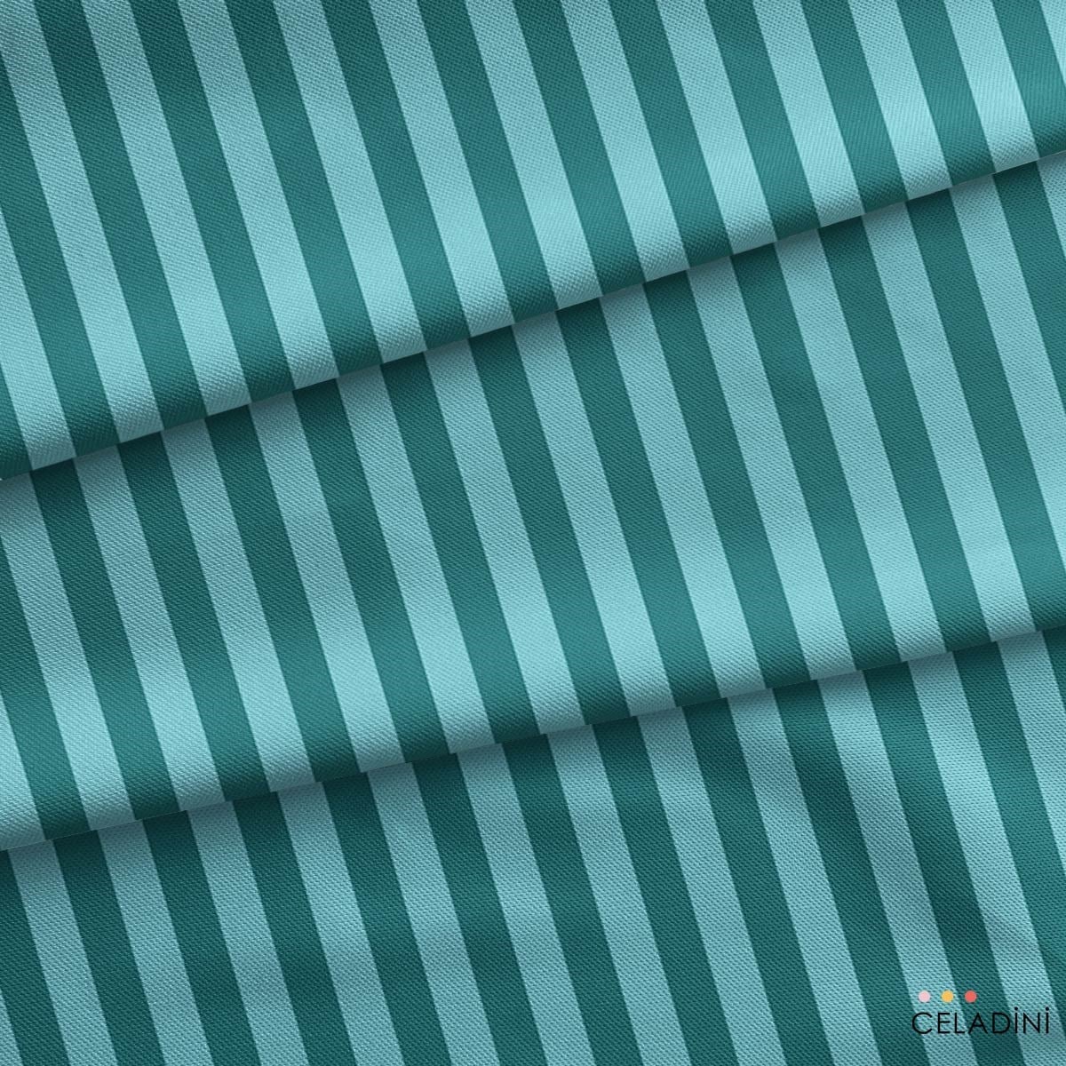 Petrol Yeşili / Turkuaz 2x2 cm Çizgili Kumaş