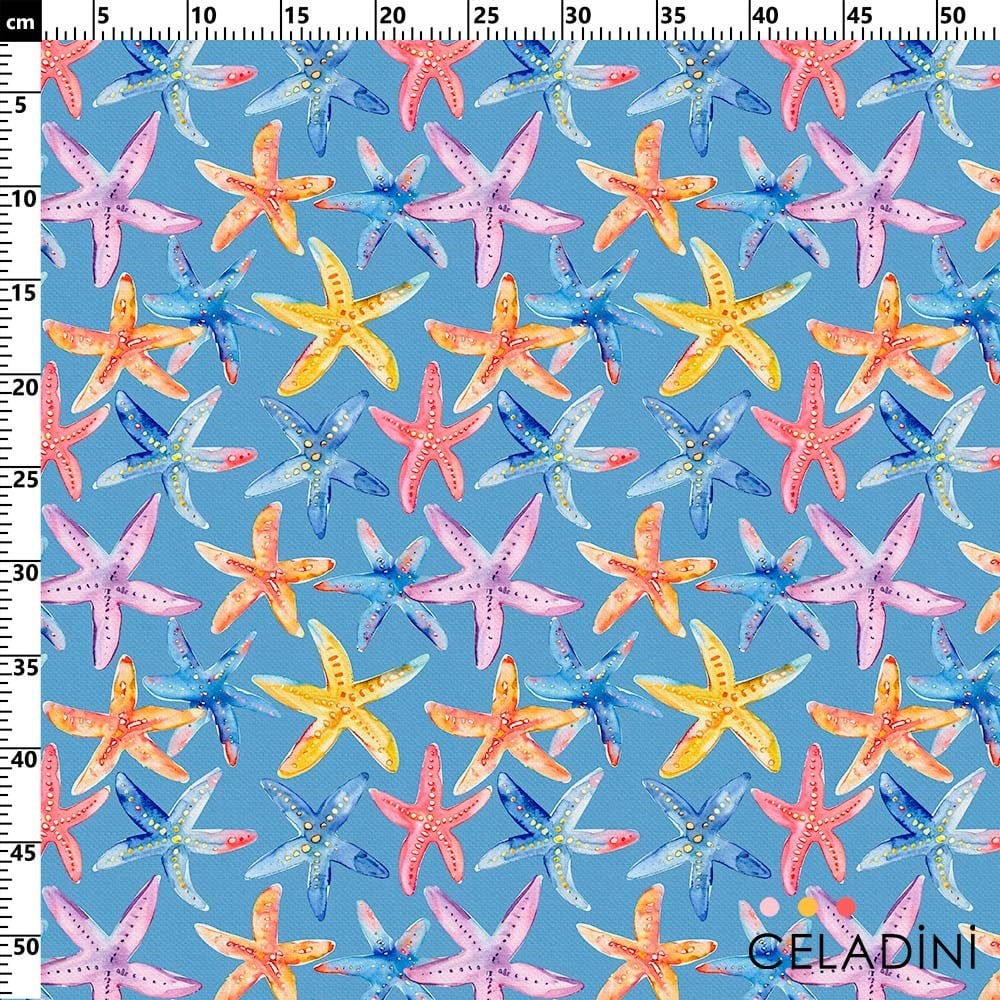 Renkli Deniz Yıldızları Desenli Kumaş