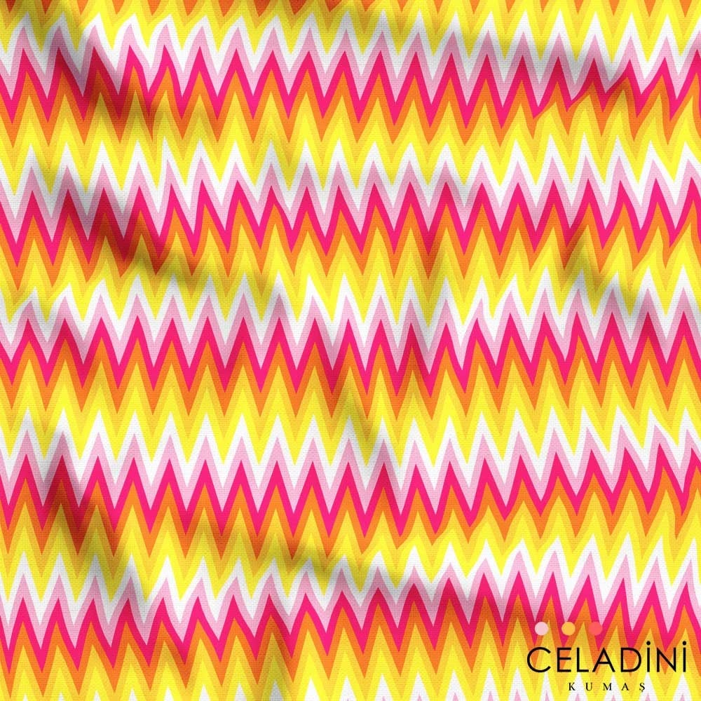 Sarı Pembe Bitişik Zigzag Desenli Kumaş