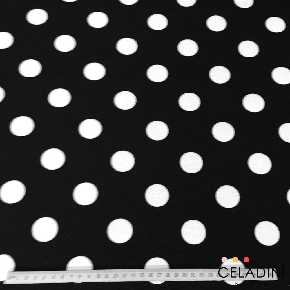 Siyah Beyaz Büyük Puantiye Kumaş - Celadini