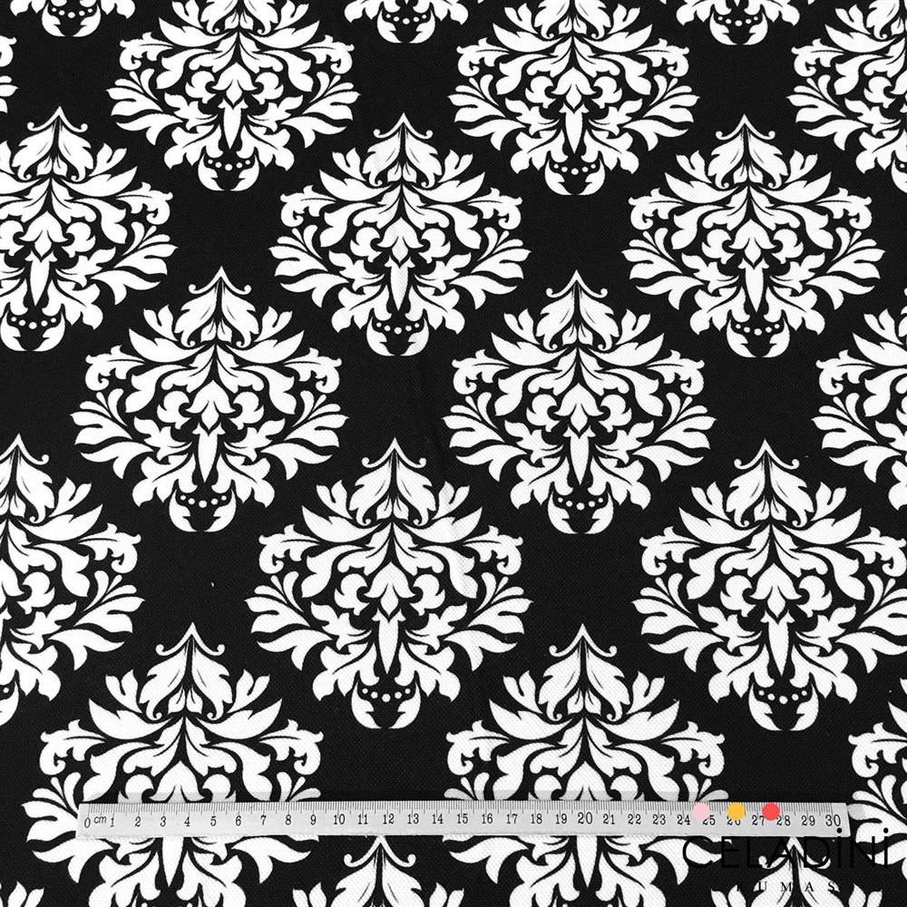 Siyah Beyaz Damask Desenli Kumaş