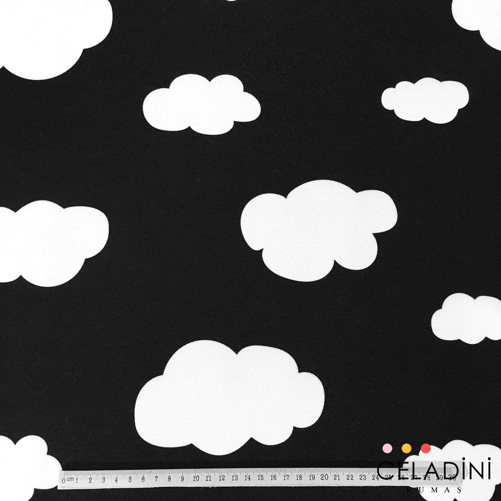 Siyah Bulut Desenli Kumaş