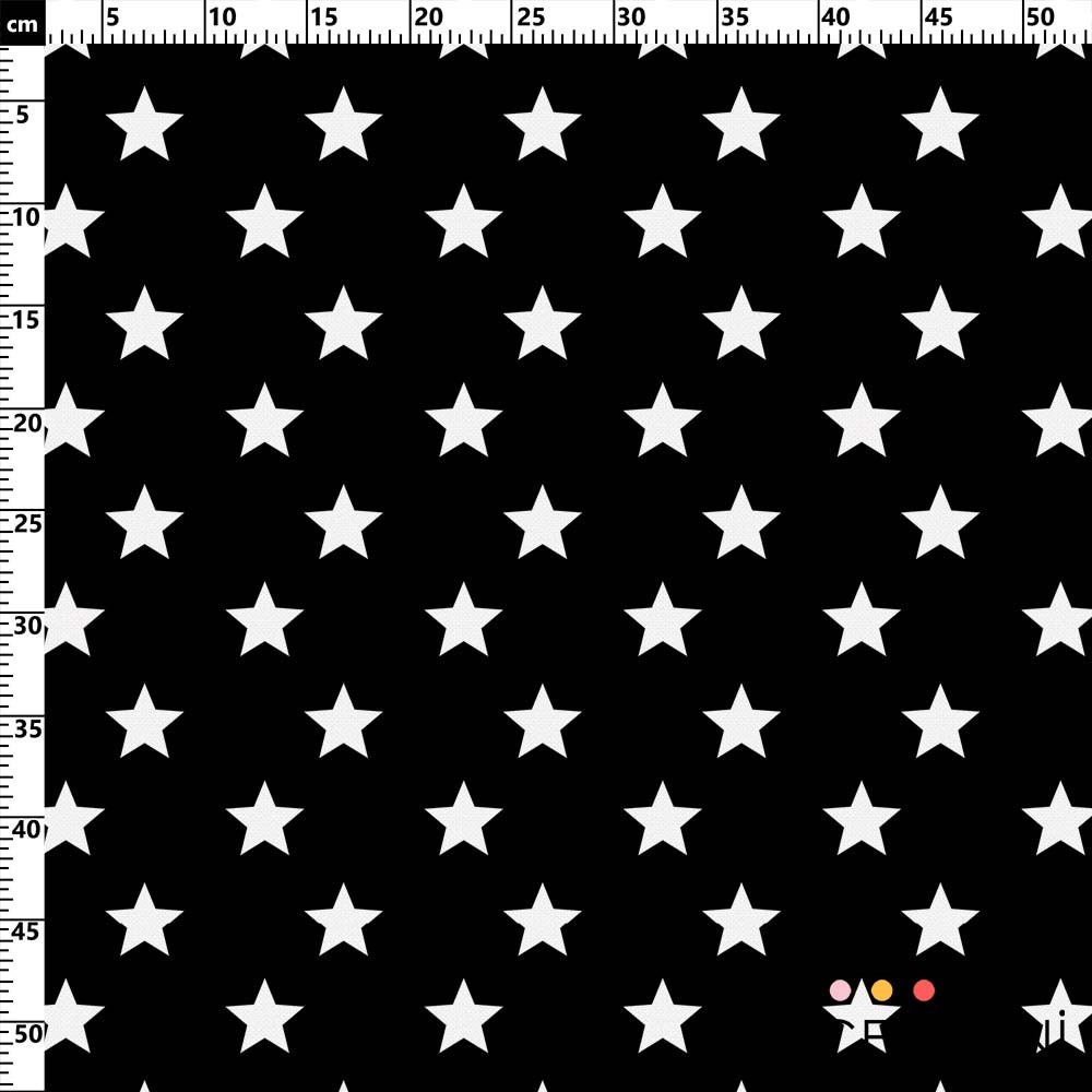 Siyah Fon Beyaz Yıldız Desenli Kumaş - Celadini