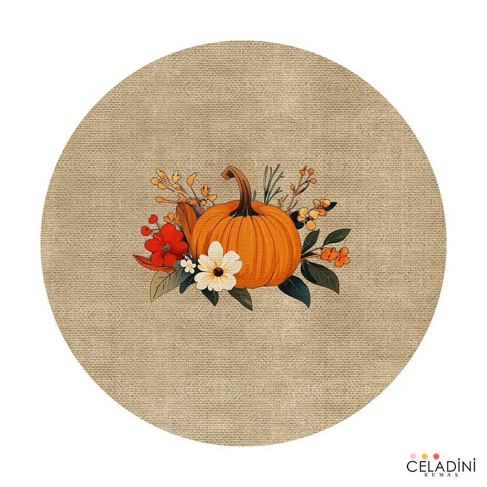 Sonbahar Balkabağı Desenli Supla Kumaşı (Model-2)