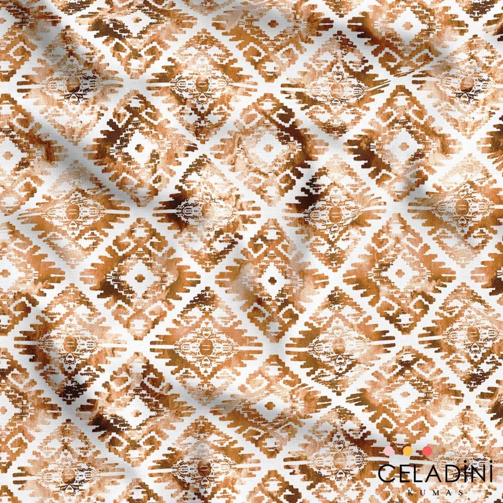 Sulu Boya Kilim Baklava Desenli Kumaş