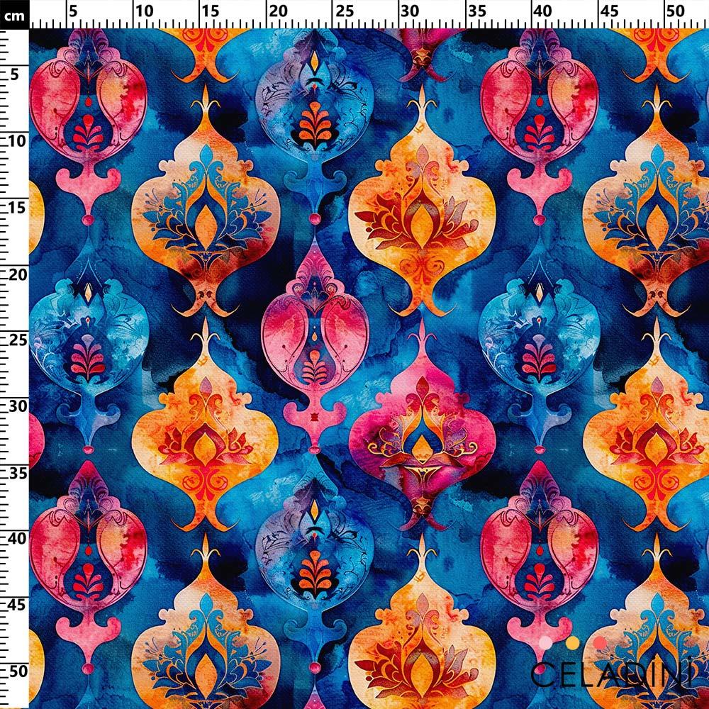Suluboya Damask Ramazan Temalı Kumaş