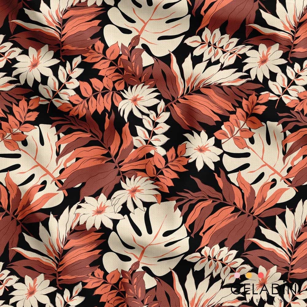 Taba ve Açık Turuncu Devetabanı Desenli Kumaş