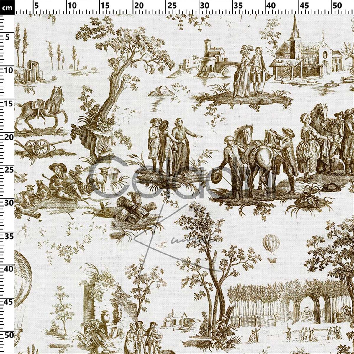 Toile de Jouy Desenli Kumaş (Kahve)