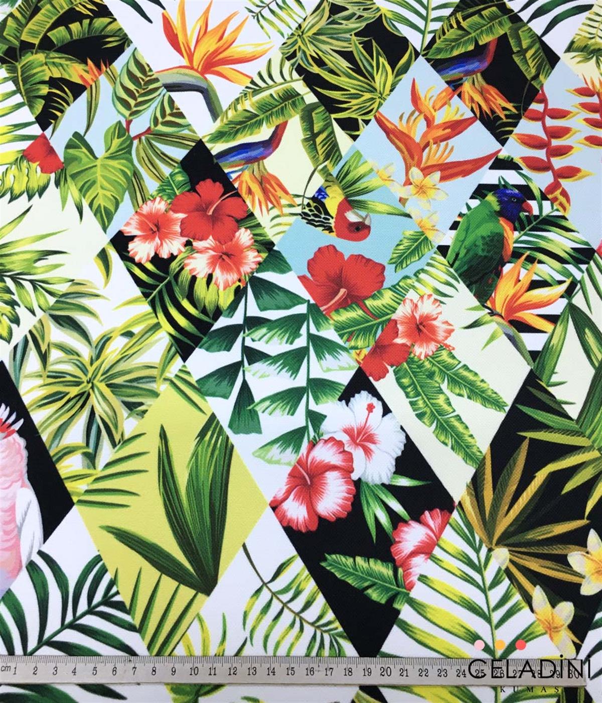 Tropikal Baklava Patchwork Desenli Kumaş 