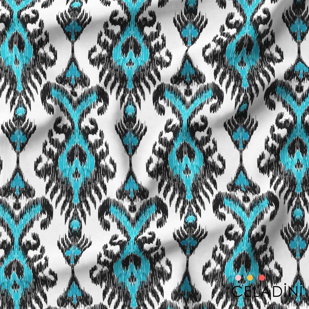 Turkuaz Kilim İkat Desenli Kumaş