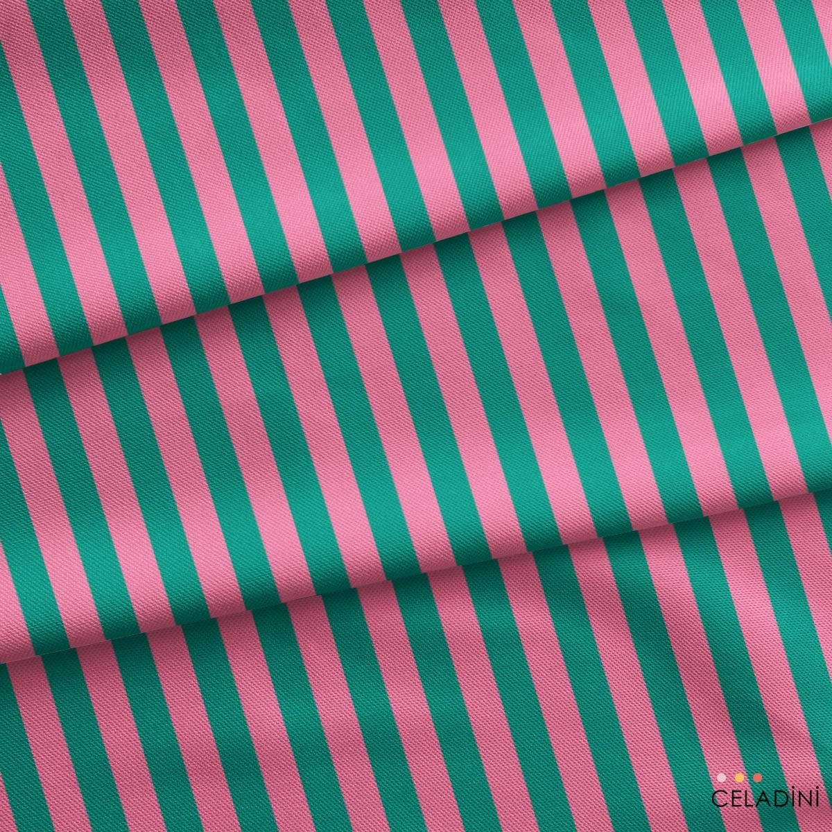 Turkuaz / Koyu Pembe 2x2 cm Çizgili Kumaş