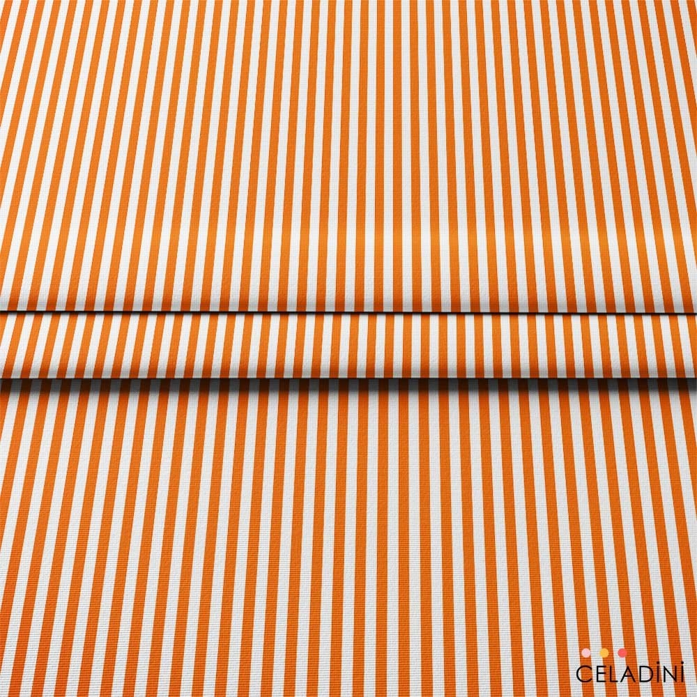 Turuncu Beyaz 1x1 cm Süper İnce Çizgili Kumaş