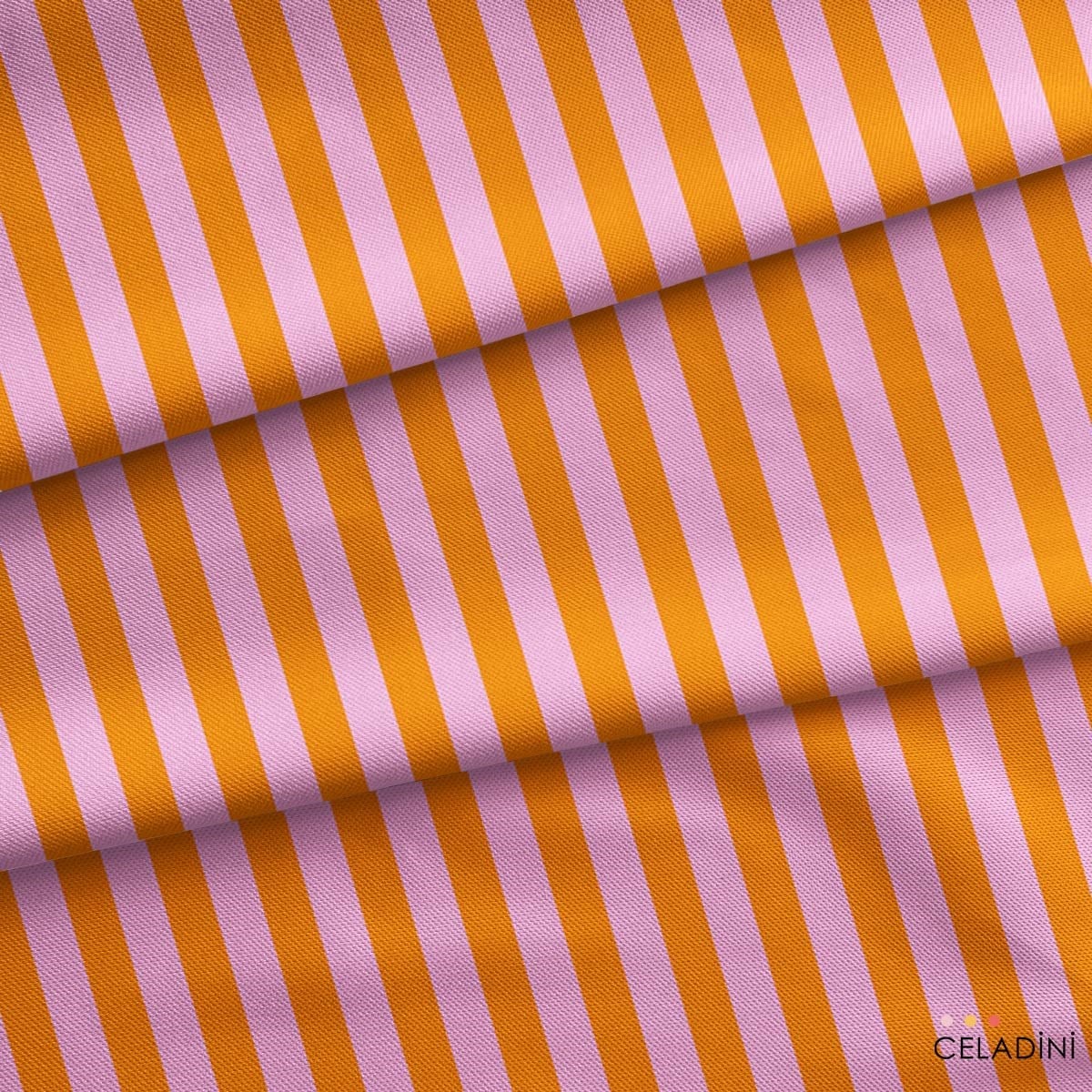 Turuncu / Pembe 2x2 cm Çizgili Kumaş