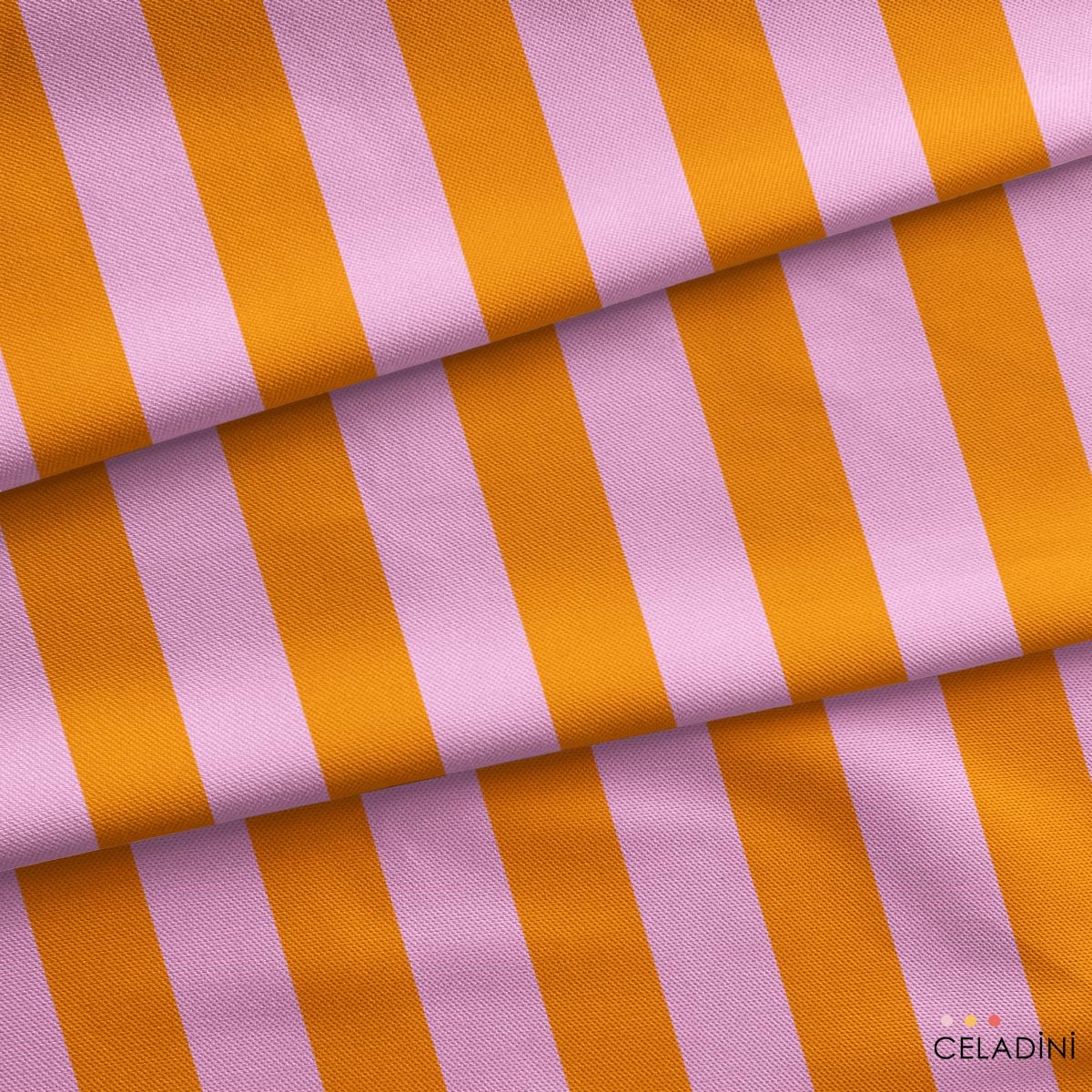 Turuncu / Pembe 5x5 cm Çizgili Kumaş