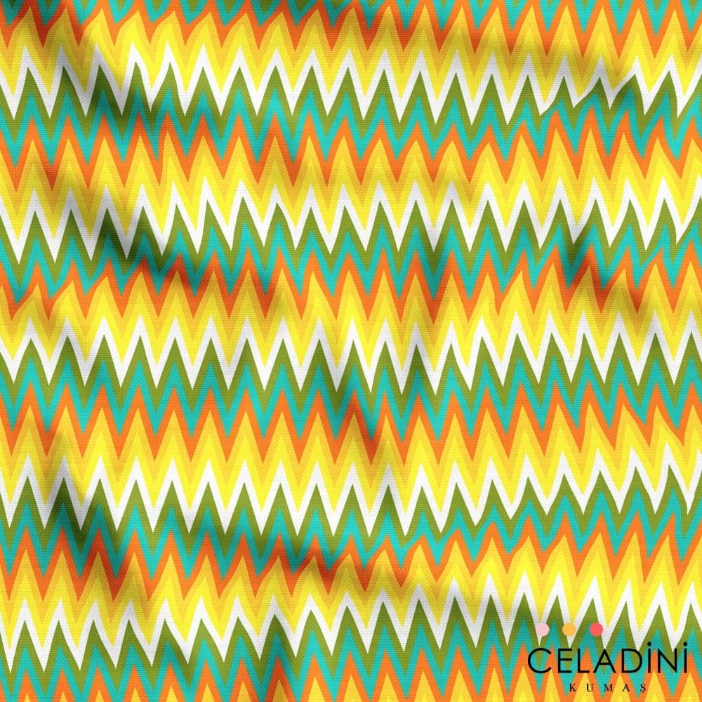 Turuncu Yeşil Bitişik Zigzag Desenli Kumaş