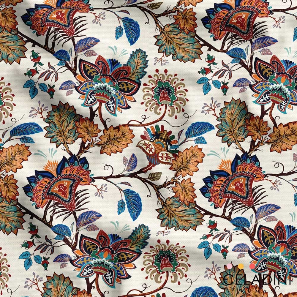Vintage Goblen Çiçekler Desenli Kumaş