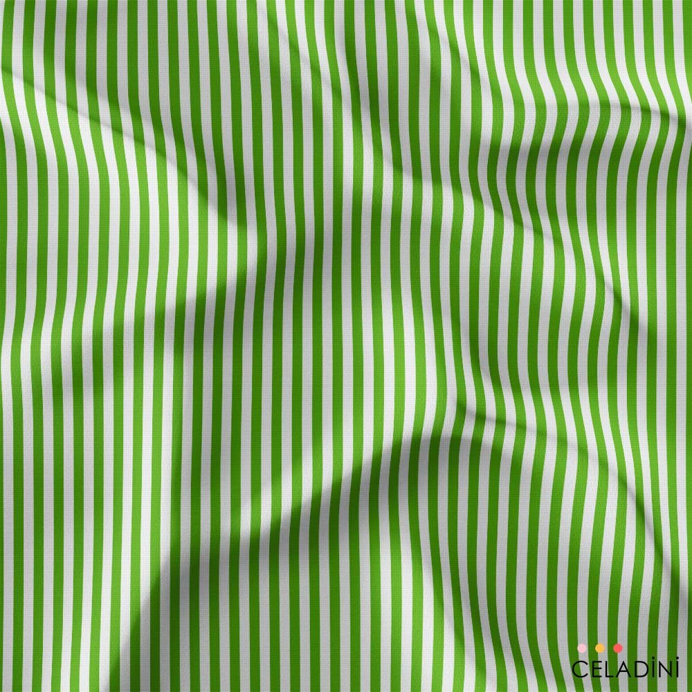 Yeşil Beyaz 1x1 cm Süper İnce Çizgili Kumaş - Celadini