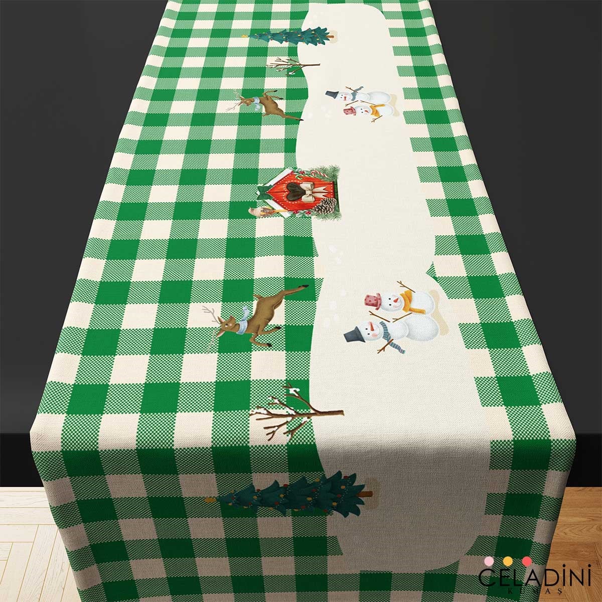 Yeşil Ekose Yılbaşı Runner Kumaşı Model-2