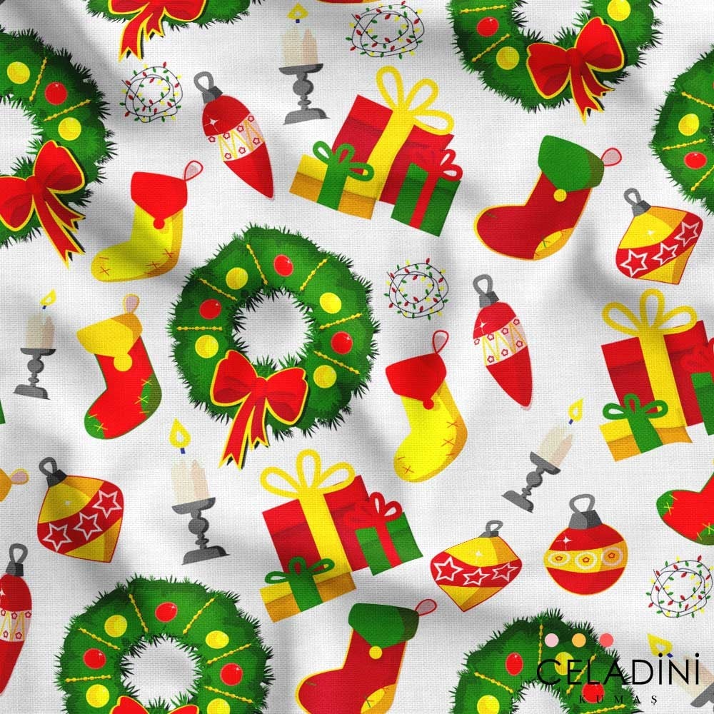 Yılbaşı Çelenk Desenli Kumaş