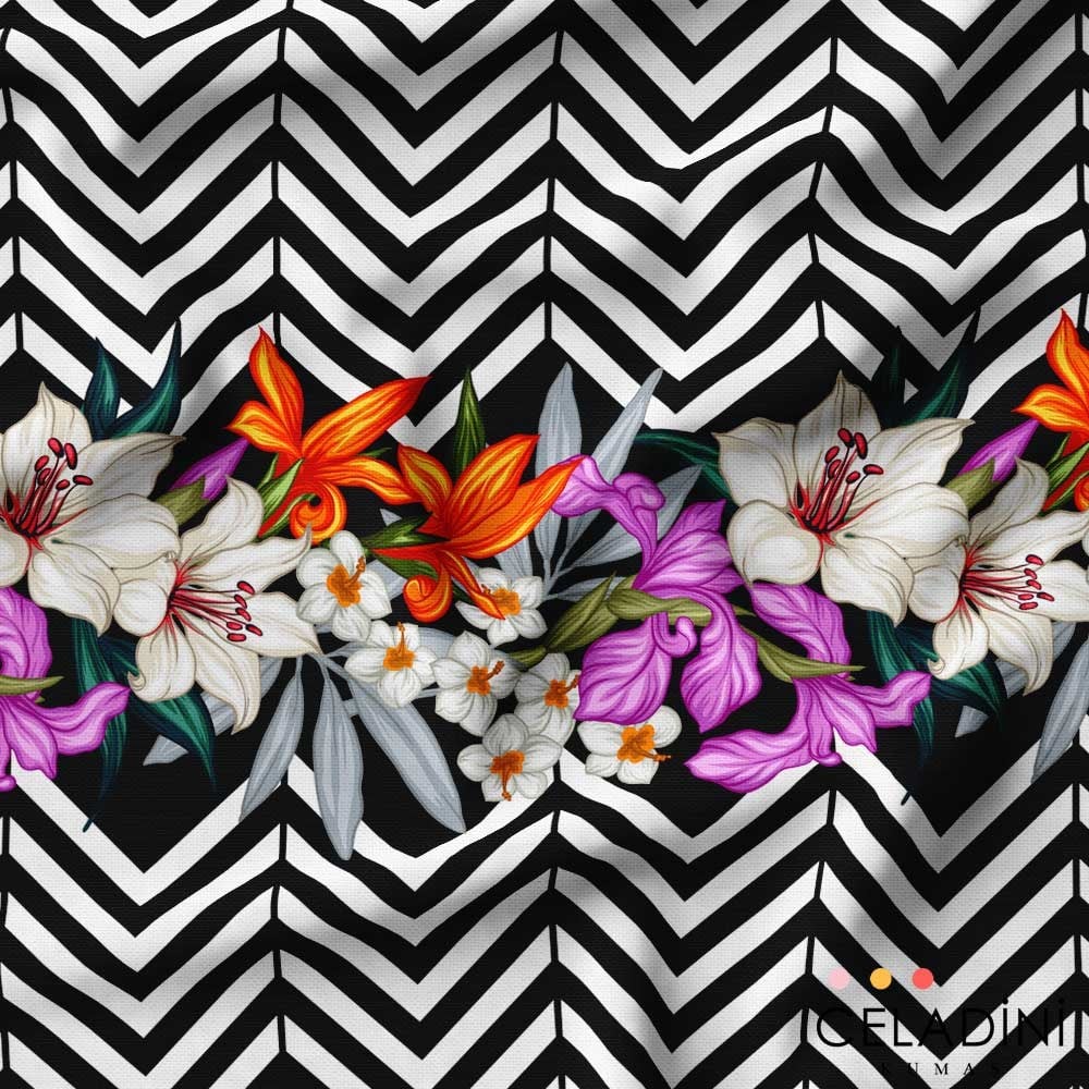 Zigzag ve Çiçekli Runner Kumaşı