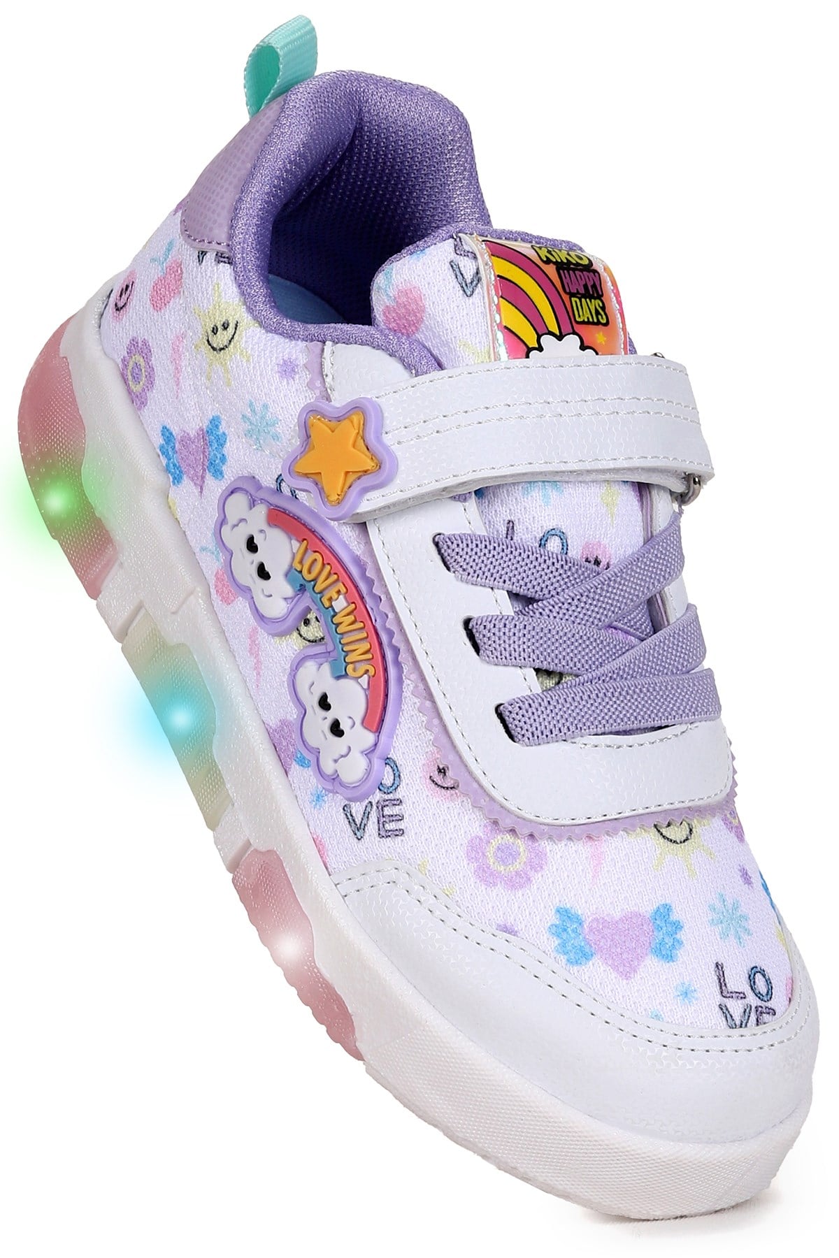 Bulut Cırtlı Işıklı Kız Bebek Günlük Spor Ayakkabı Beyaz