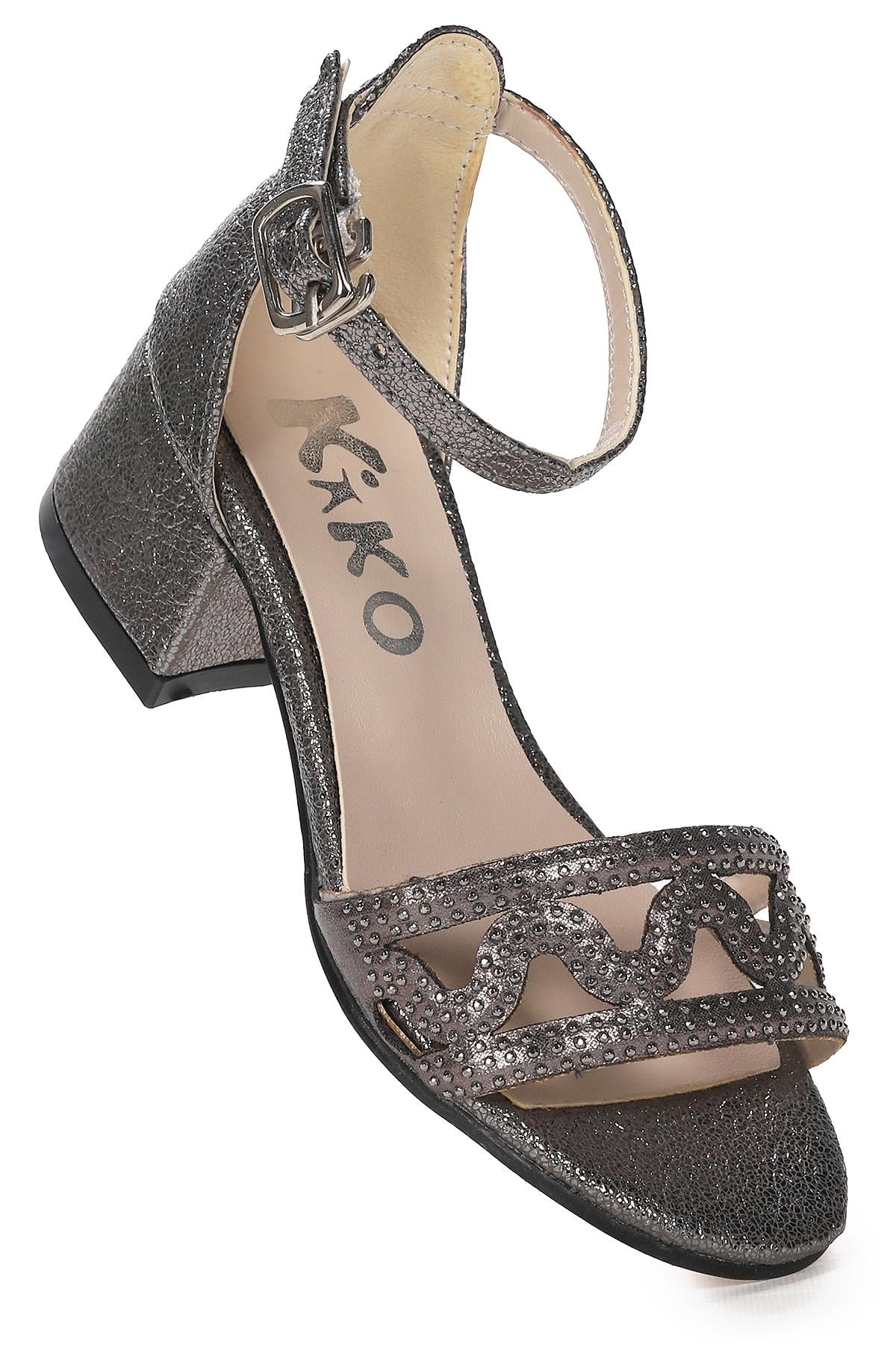 Else Çatlak Günlük Kız Çocuk 3 Cm Topuk Sandalet Ayakkabı Platin
