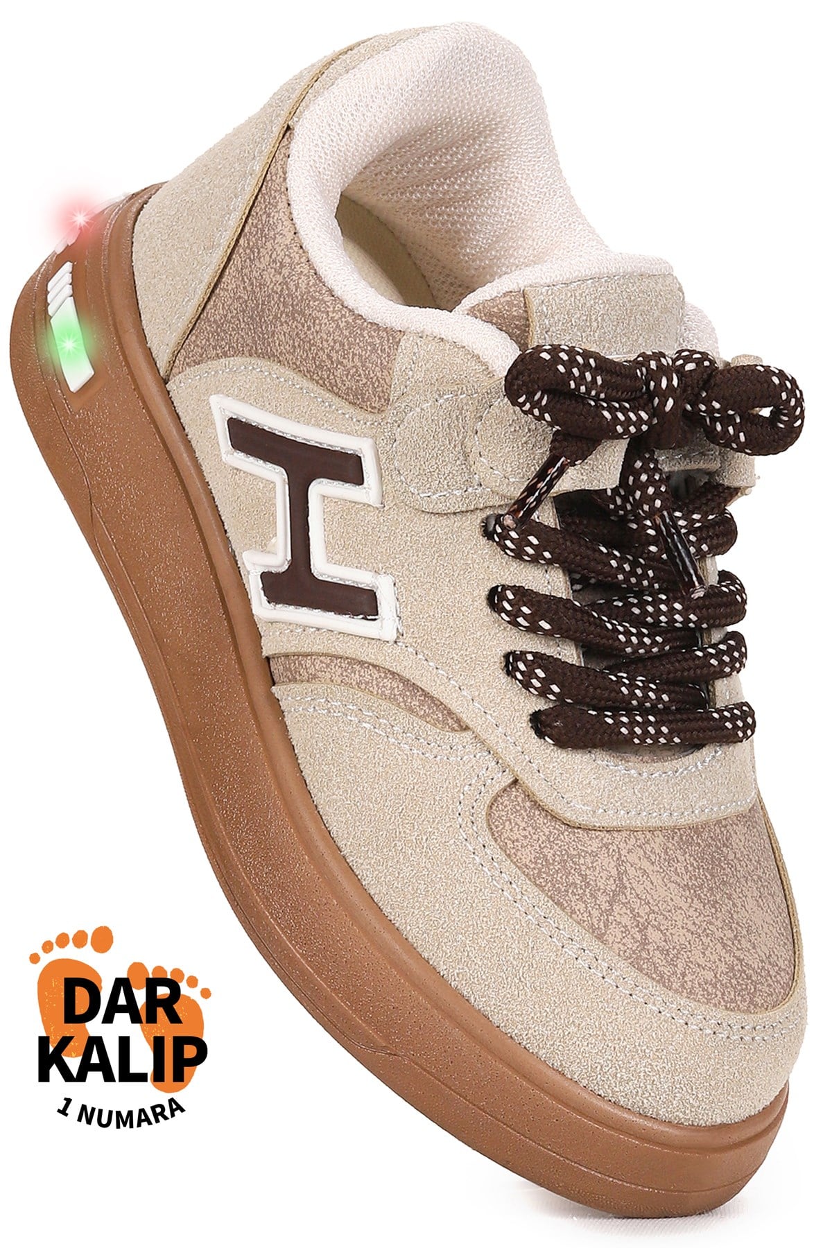 Lacer Bağcıklı Işıklı Erkek Çocuk Spor Ayakkabı Bej