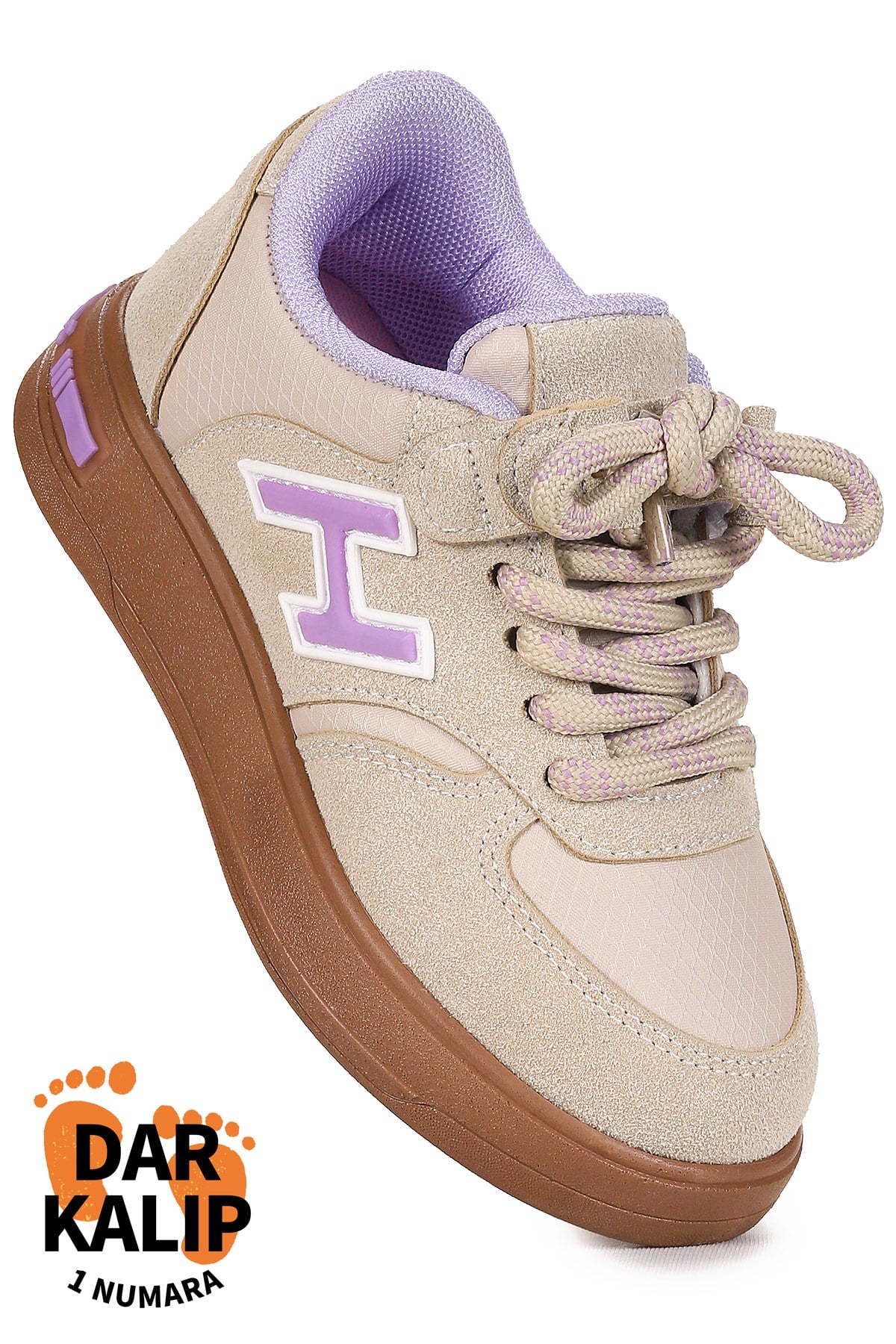 Lacer Bağcıklı Kız Çocuk Spor Ayakkabı Bej - Lila