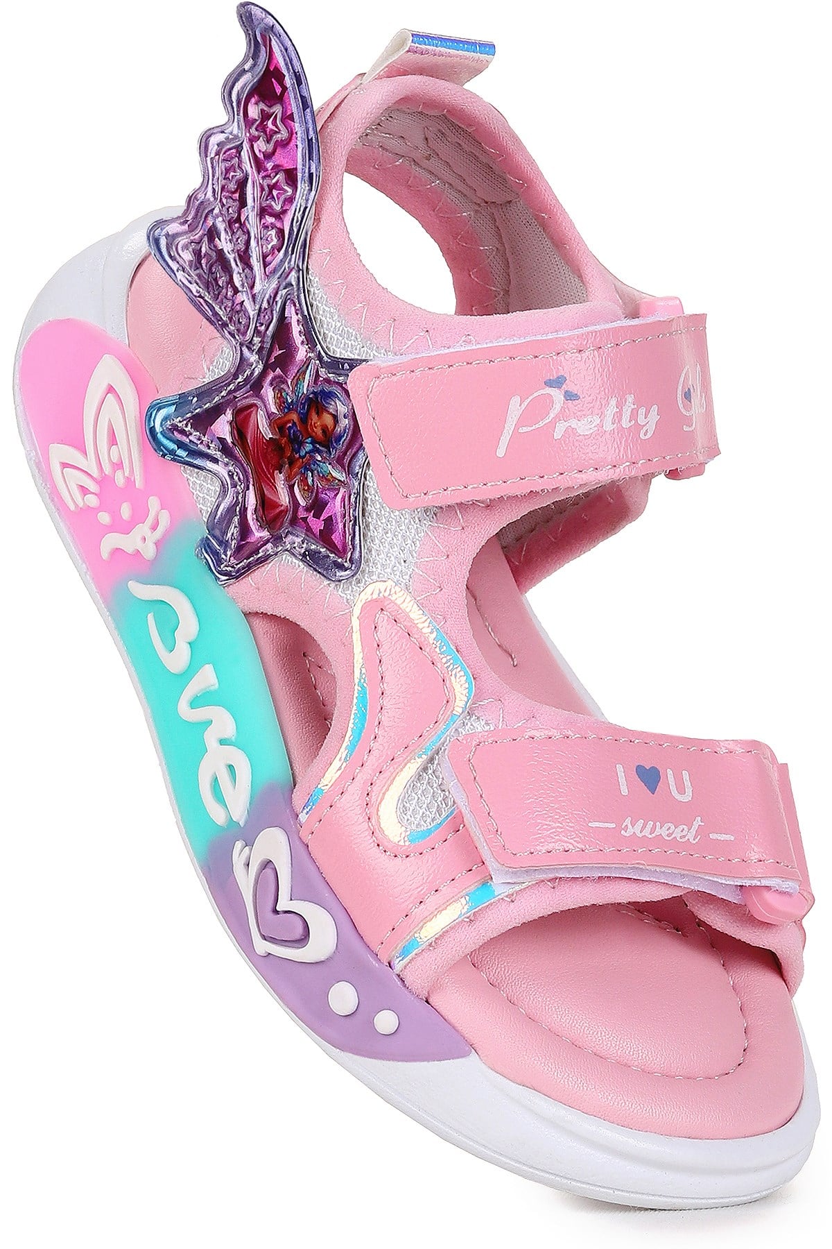 Lug Cırtlı Kız Çocuk Sandalet Beyaz - Pembe
