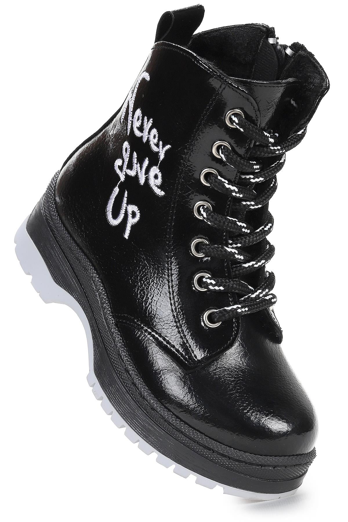 Never Çatlak Termo Taban Kız Çocuk Bot Ayakkabı Siyah - Beyaz