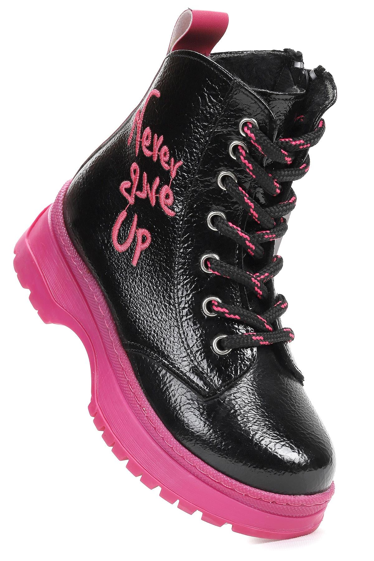 Never Çatlak Termo Taban Kız Çocuk Bot Ayakkabı Siyah - Fuşya