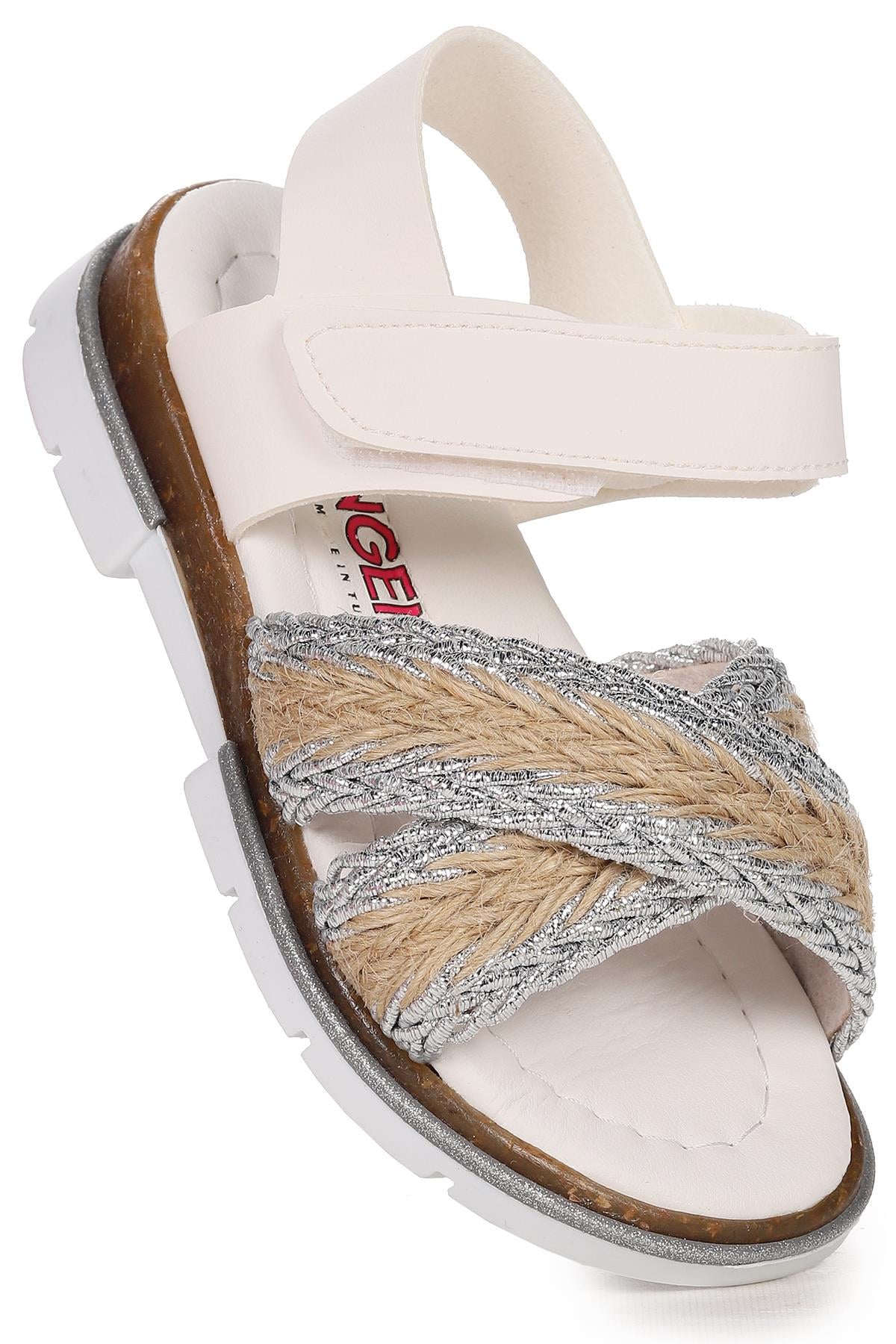 Ricky 2843-47 Kız Çocuk Sandalet Terlik Beyaz - Gümüş