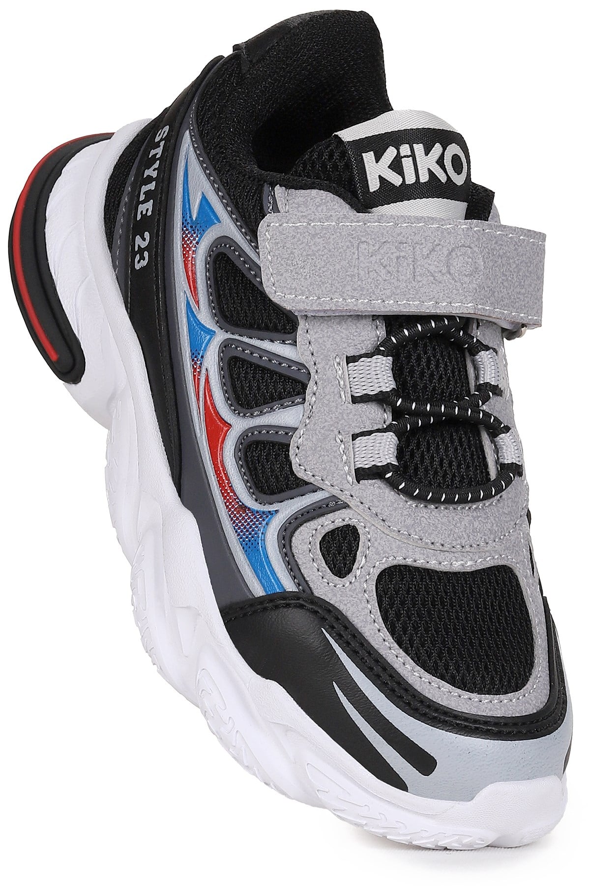 Style Faylon Taban Günlük Cırtlı Erkek Çocuk Spor Ayakkabı Siyah - Füme - Saks