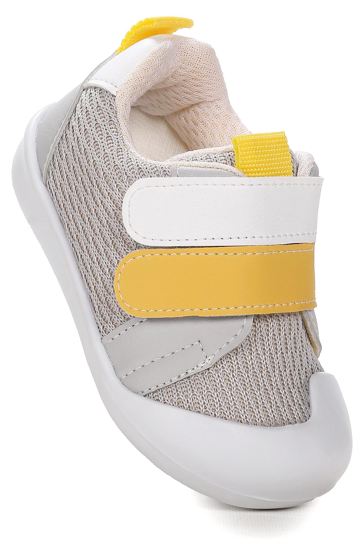 Textile İlk Adım Bebe Cırtlı Erkek Bebek Spor Ayakkabı Gri - Sarı