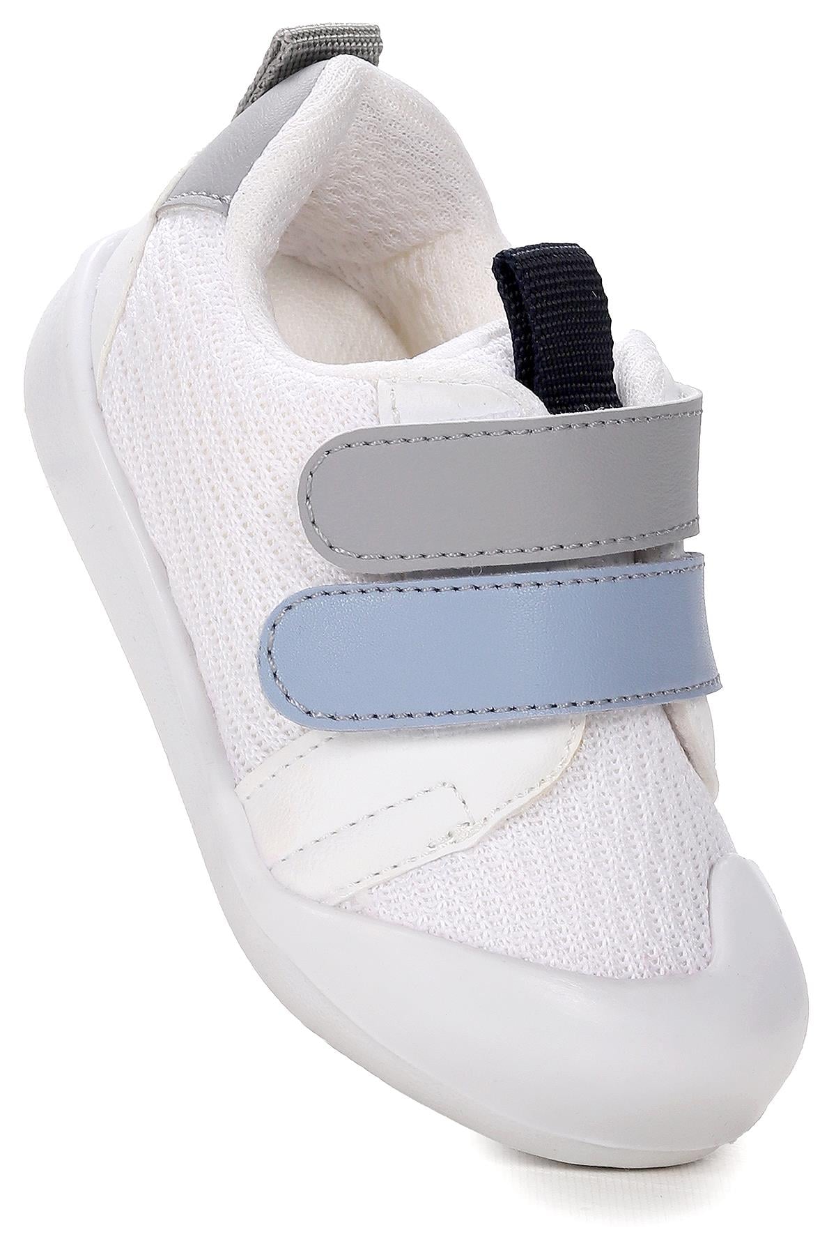 Textile İlk Adım Bebe Cırtlı Erkek Bebek Spor Ayakkabı Beyaz - Mavi