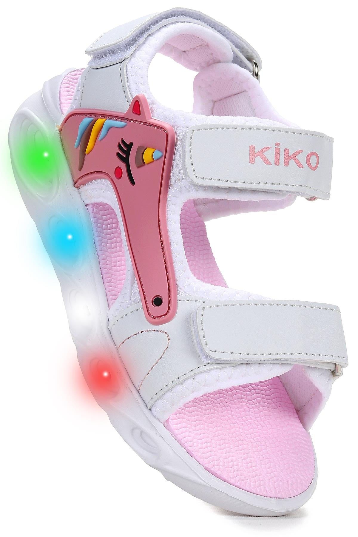 Unicorn Günlük Işıklı Cırtlı Kız Çocuk Sandalet Ayakkabı Beyaz - Pudra